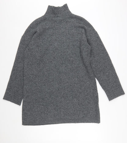 Zara Women Grey Knit High Neck Long Sleeve Shift Dress M