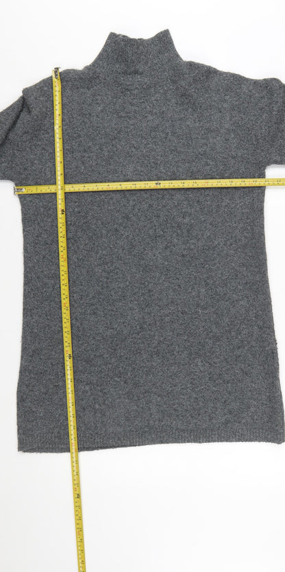 Zara Women Grey Knit High Neck Long Sleeve Shift Dress M