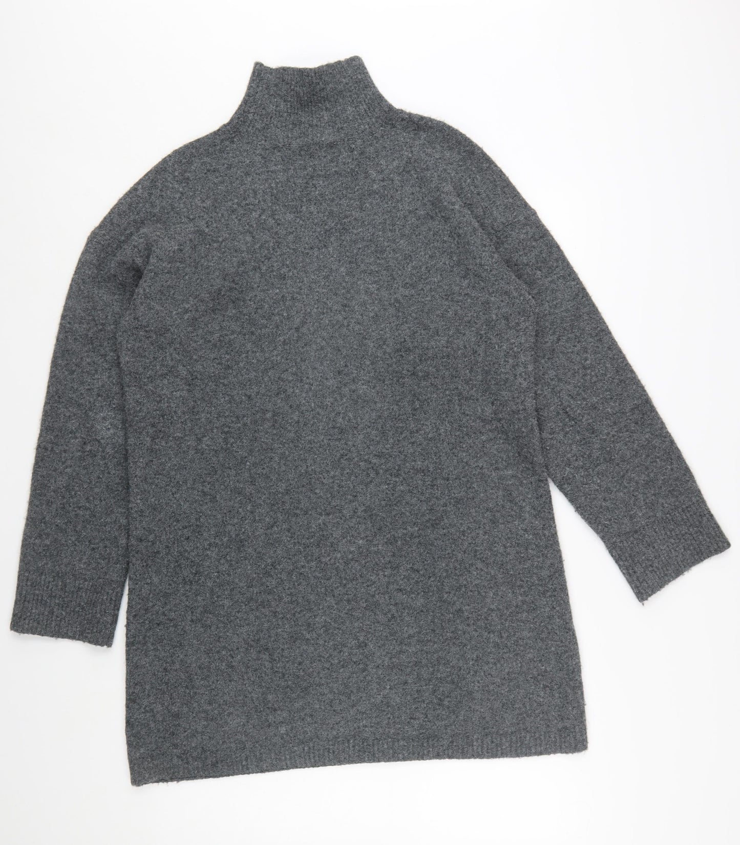 Zara Women Grey Knit High Neck Long Sleeve Shift Dress M