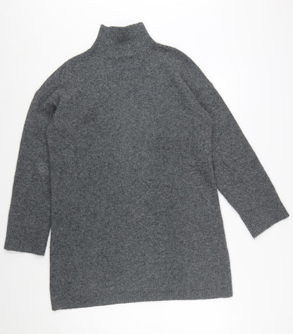Zara Women Grey Knit High Neck Long Sleeve Shift Dress M