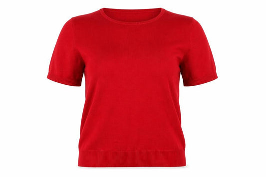 Lands' End Women's Red Short Sleeve Cotton Knit Jumper L Petite