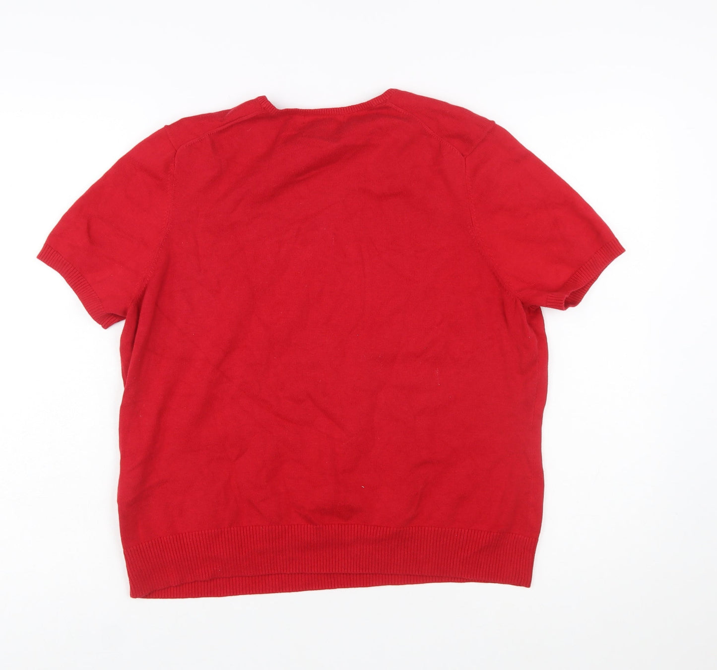 Lands' End Women's Red Short Sleeve Cotton Knit Jumper L Petite