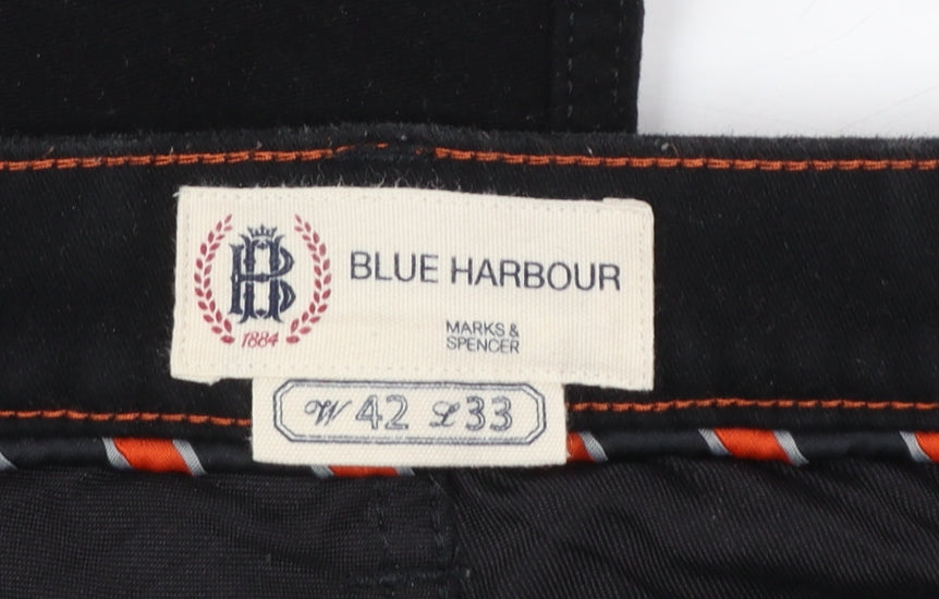 Marks and Spencer Blue Harbour Men's Black Straight Jeans 42W 33L Regular Fit