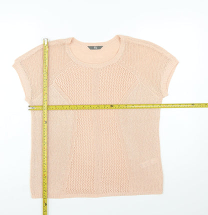 BHS Women Beige Short Sleeve Knit Pullover Jumper Size 12