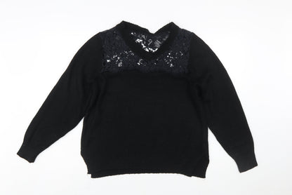 Cotton Traders Womens Black Size 16 Lace V-Neck Knit Jumper
