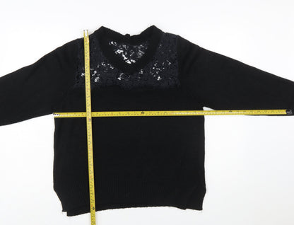 Cotton Traders Womens Black Size 16 Lace V-Neck Knit Jumper