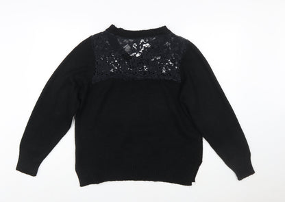 Cotton Traders Womens Black Size 16 Lace V-Neck Knit Jumper