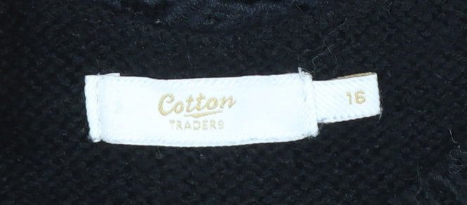 Cotton Traders Womens Black Size 16 Lace V-Neck Knit Jumper