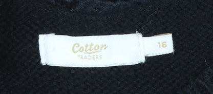 Cotton Traders Womens Black Size 16 Lace V-Neck Knit Jumper