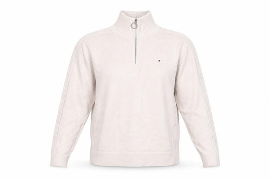 Tommy Hilfiger Women Ivory 1/4 Zip High Neck Cotton Jumper S