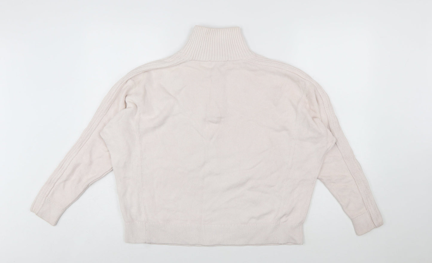 Tommy Hilfiger Women Ivory 1/4 Zip High Neck Cotton Jumper S