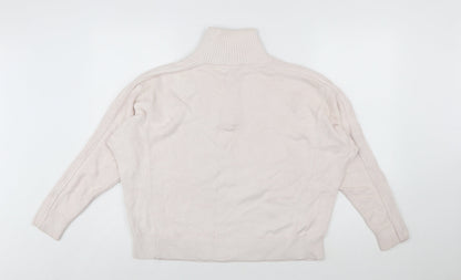 Tommy Hilfiger Women Ivory 1/4 Zip High Neck Cotton Jumper S