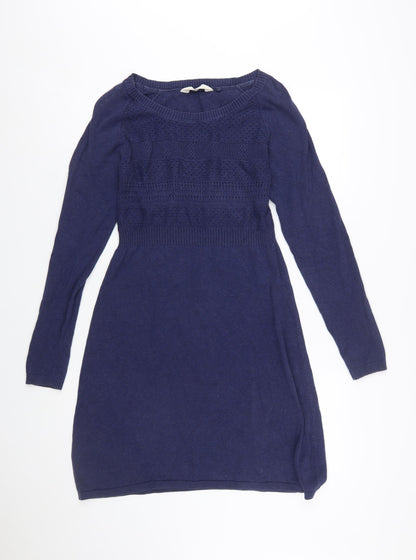 Fat Face Women’s Blue Knit Jumper Dress Size 12 Long Sleeve