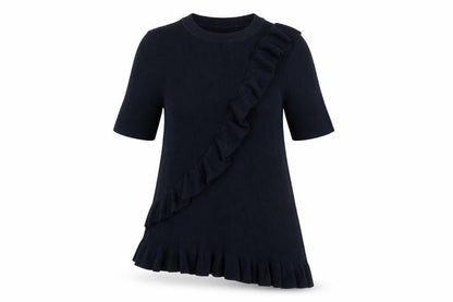 Next Women’s Blue Ruffle Knit Tunic Jumper Size 16 3/4 Sleeve