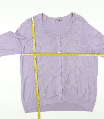 Marks and Spencer Per Una Womens Purple Cardigan Size 22 3/4 Sleeve Lace Trim
