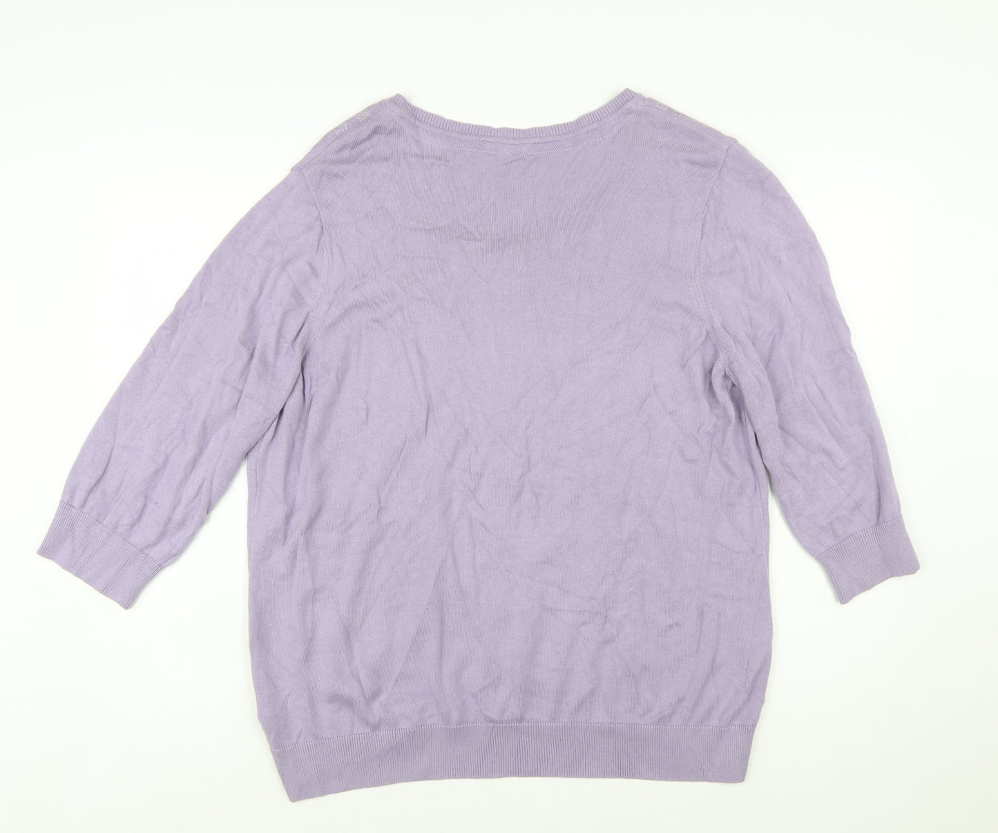 Marks and Spencer Per Una Womens Purple Cardigan Size 22 3/4 Sleeve Lace Trim