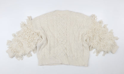 H&M Women’s Ivory Chunky-Knit Fringe Wool Blend Jumper Size 12