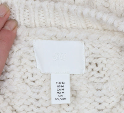 H&M Women’s Ivory Chunky-Knit Fringe Wool Blend Jumper Size 12