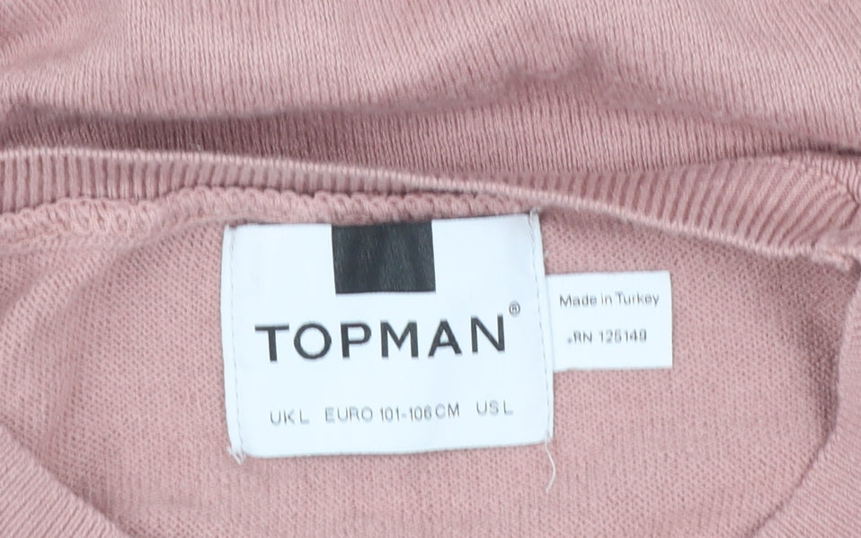 Topman Men's Pink Cotton Crew Neck Jumper Size L