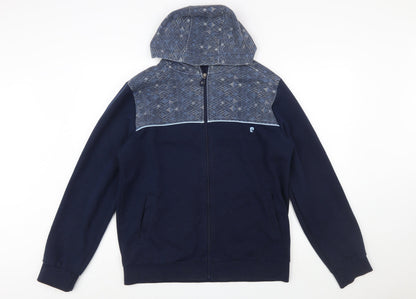 Pierre Cardin Mens Blue Full Zip Hoodie L Geometric Sport Style