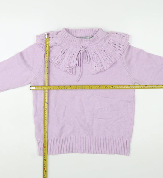 Oasis Women's Purple Ruffle High Neck Knit Jumper L