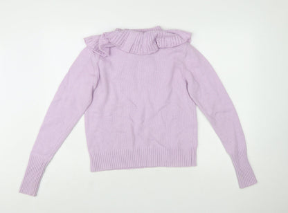 Oasis Women's Purple Ruffle High Neck Knit Jumper L
