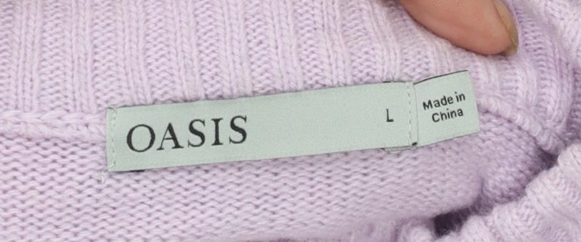Oasis Women's Purple Ruffle High Neck Knit Jumper L