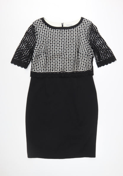 Fenn Wright Manson Women Black Size 14 Lace Knee Length Sheath Dress