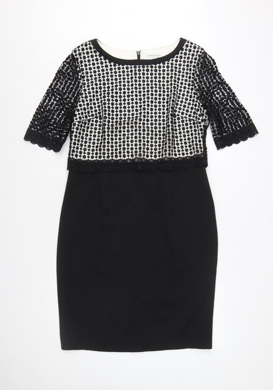 Fenn Wright Manson Women Black Size 14 Lace Knee Length Sheath Dress
