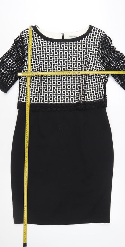Fenn Wright Manson Women Black Size 14 Lace Knee Length Sheath Dress