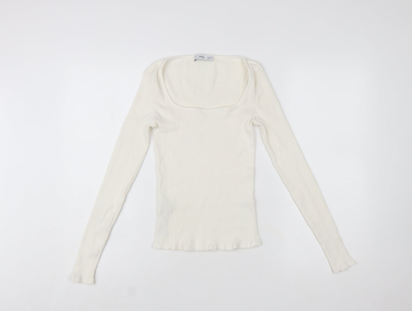 MNG Women Ivory Long Sleeve Square Neck Slim Fit Top M