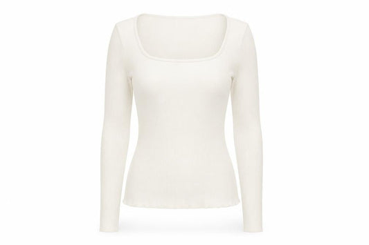 Mango Women Ivory Long Sleeve Square Neck Slim Fit Top M