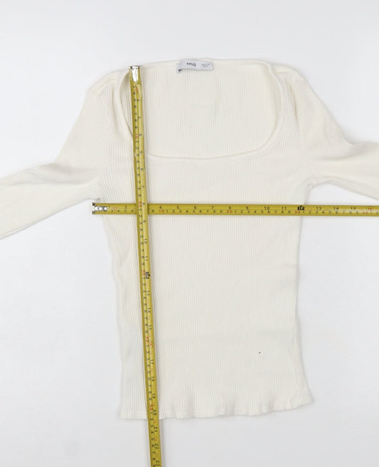 MNG Women Ivory Long Sleeve Square Neck Slim Fit Top M