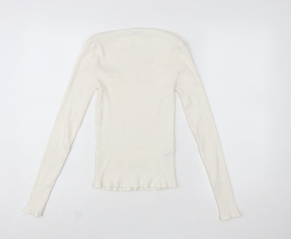 MNG Women Ivory Long Sleeve Square Neck Slim Fit Top M