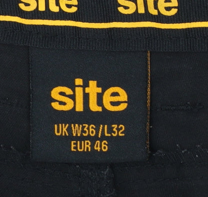 Site Men's Black Cargo Workwear Trousers Size 36W 32L Durable Cotton Blend