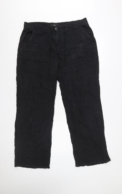 Next Women’s Black Linen Blend Straight Leg Trousers Size 14