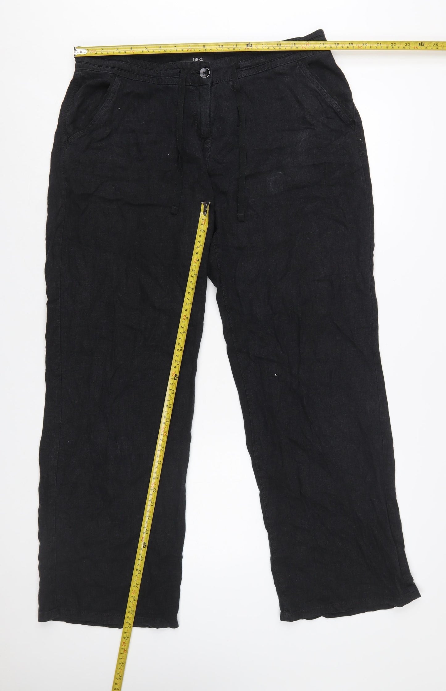 Next Women’s Black Linen Blend Straight Leg Trousers Size 14