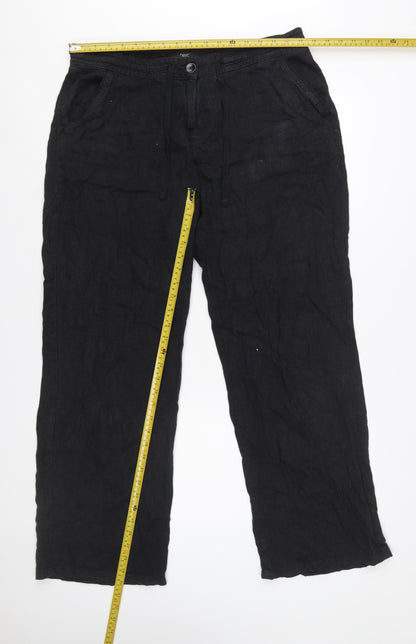 Next Women’s Black Linen Blend Straight Leg Trousers Size 14