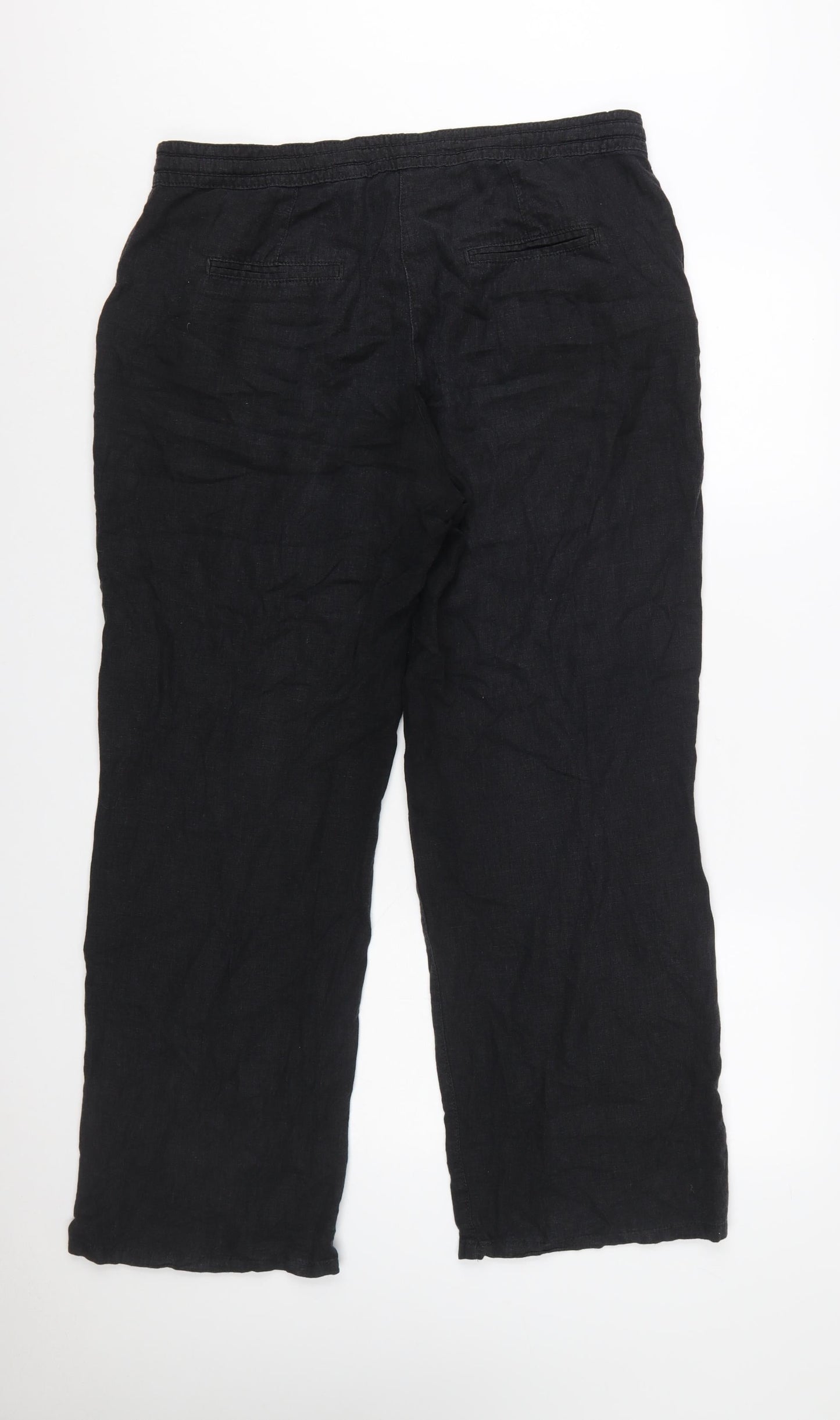 Next Women’s Black Linen Blend Straight Leg Trousers Size 14