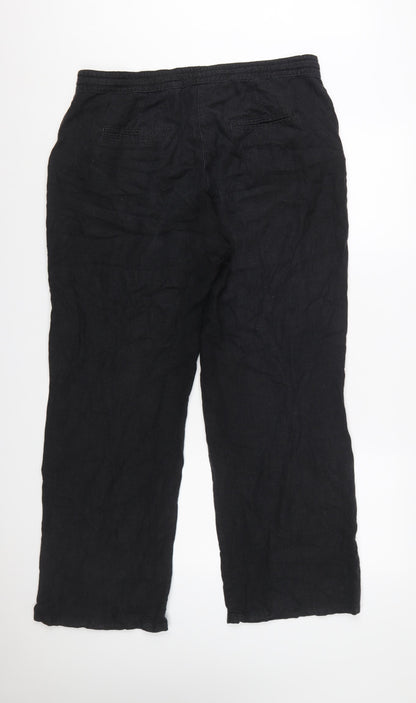 Next Women’s Black Linen Blend Straight Leg Trousers Size 14