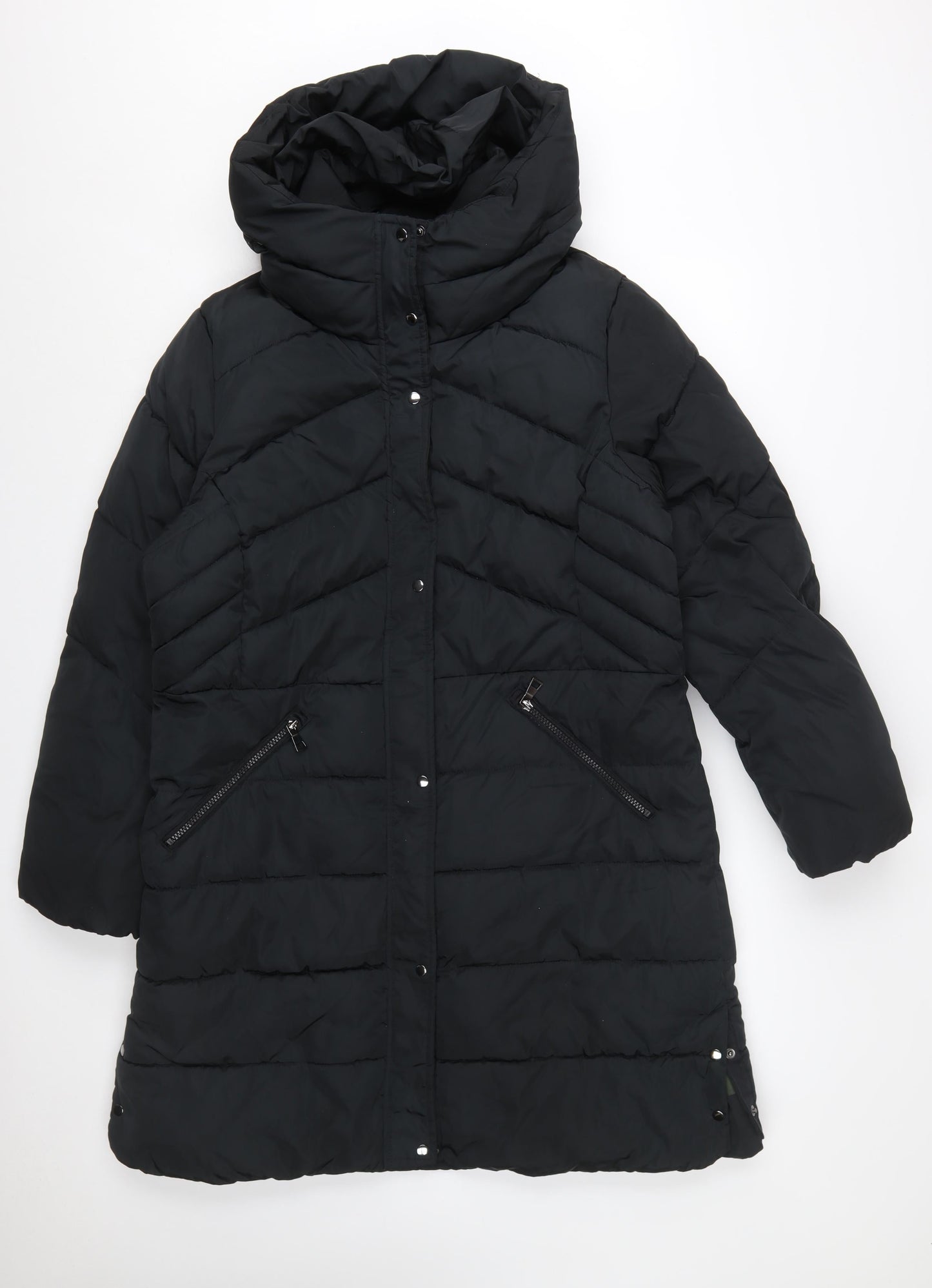 Next Women’s Black Long Puffer Coat Size 16 Hooded Winter Jacket