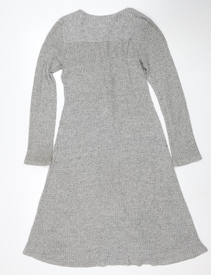 Monteau Los Angeles Women’s Grey Knit Shirt Dress Size M Long Sleeve