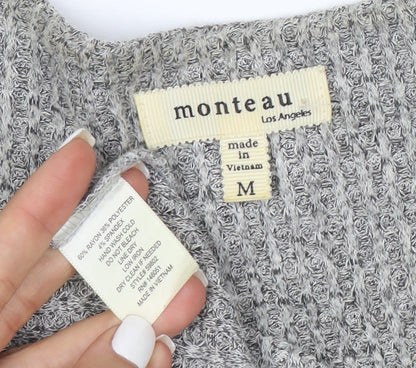 Monteau Los Angeles Women’s Grey Knit Shirt Dress Size M Long Sleeve