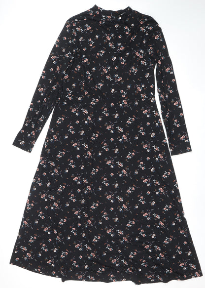 New Look Womens Black Floral Wrap Midi Dress Size 14 Viscose
