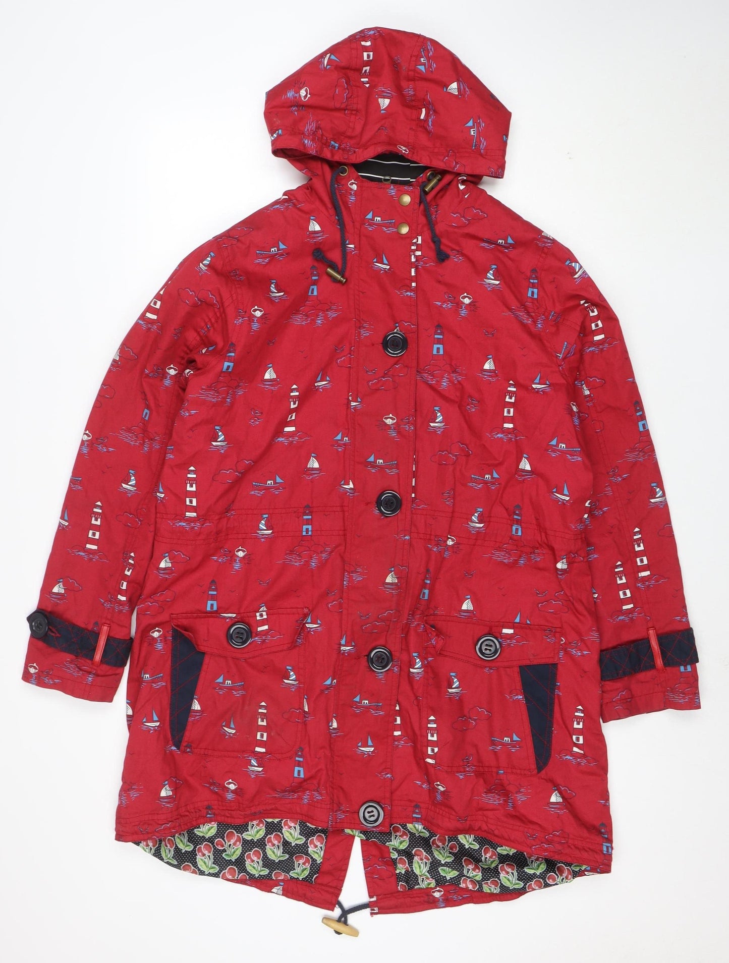 Joe Browns Women's Red Nautical Hooded Rain Coat UK 14