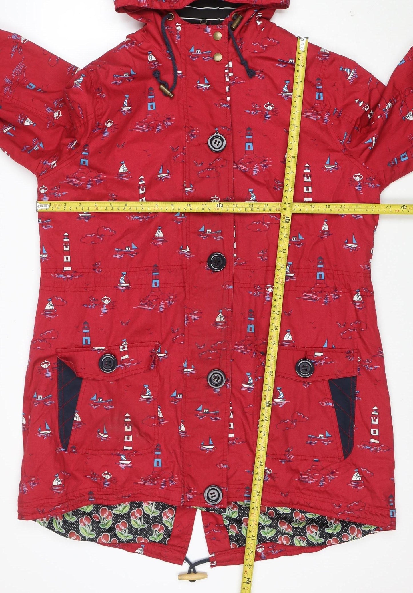 Joe Browns Women's Red Nautical Hooded Rain Coat UK 14