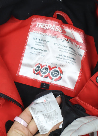 Trespass Men Red Hooded Waterproof Parka Jacket Size L Winter Outdoor
