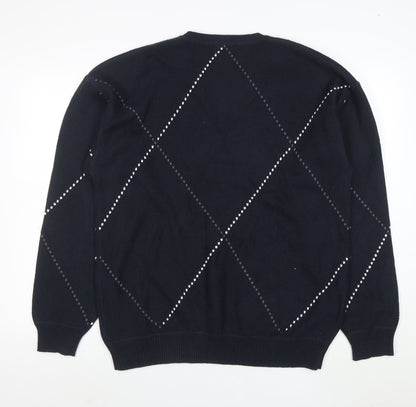 Nautica Men’s Blue Argyle V-Neck Cotton Jumper Size L