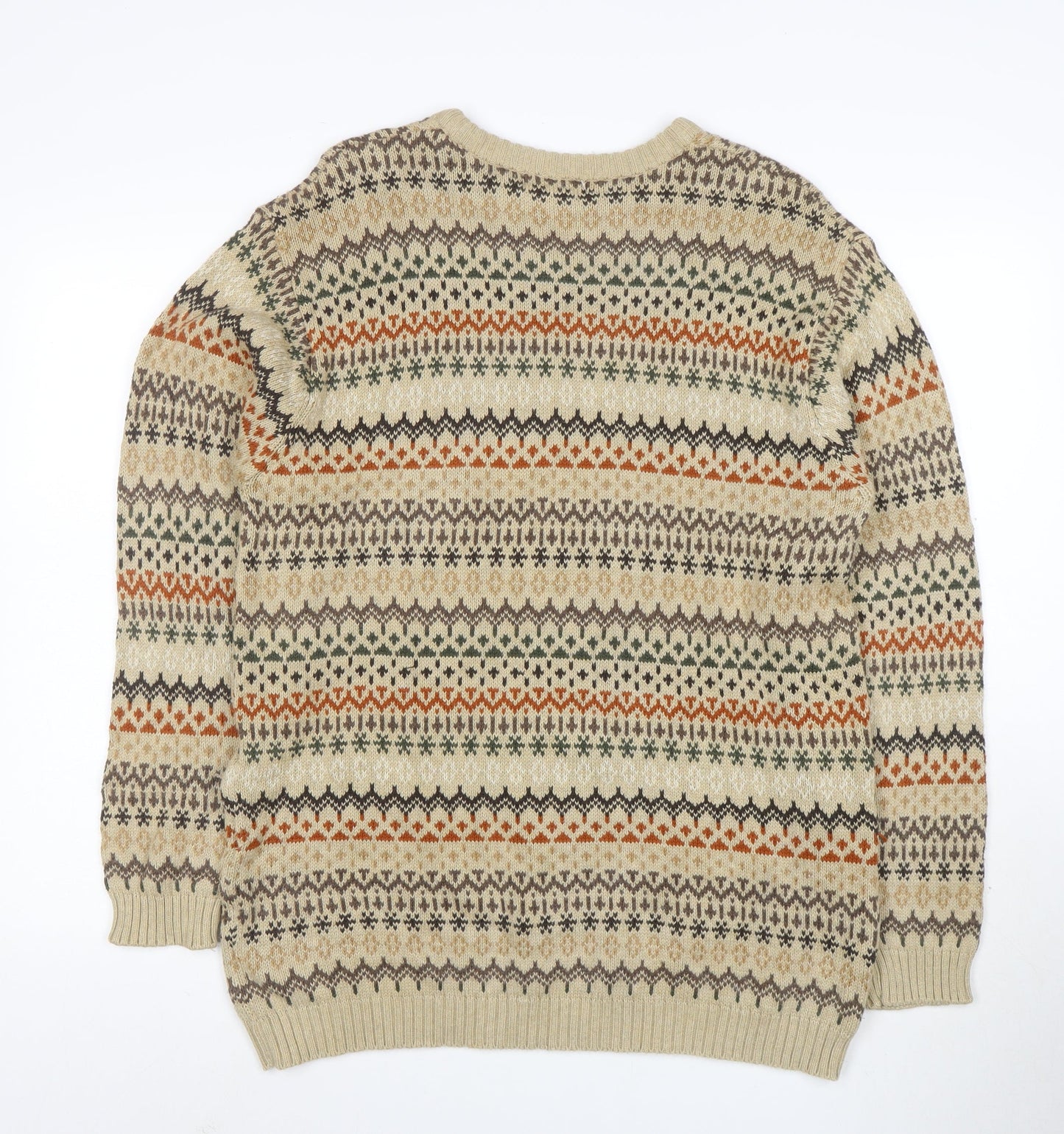 Cherokee Men's Beige Fair Isle Cotton Pullover Jumper Size L