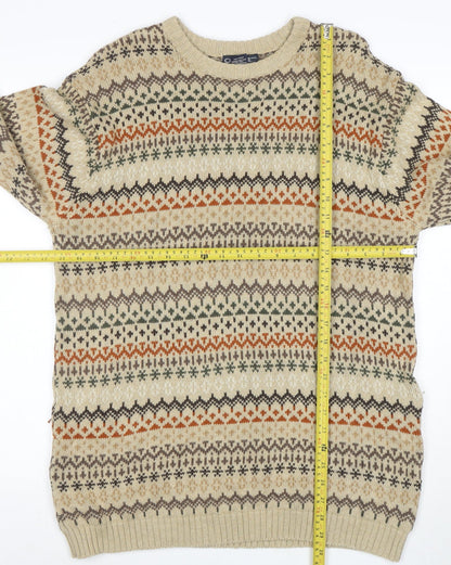 Cherokee Men's Beige Fair Isle Cotton Pullover Jumper Size L